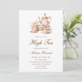 High Tea Pastel Gold Bridal Shower Einladung (Stehend Vorderseite)