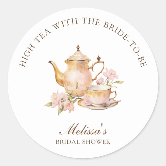 High Tea Pastel Gold Bridal Shower Runder Aufkleber (Vorderseite)