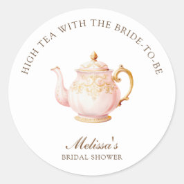 High Tea Pastel Gold Bridal Shower Runder Aufkleber