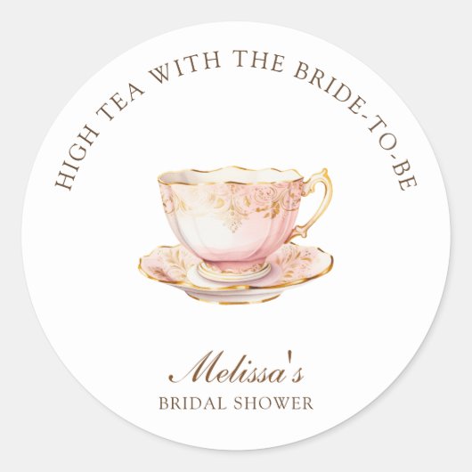High Tea Pastel Gold Bridal Shower Runder Aufkleber (Vorderseite)