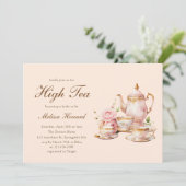 High Tea Pastel Orange Gold Bridal Shower Einladung (Stehend Vorderseite)