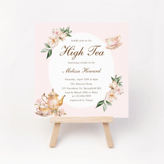 High Tea Pastel Pink Gold Bridal Shower Einladung