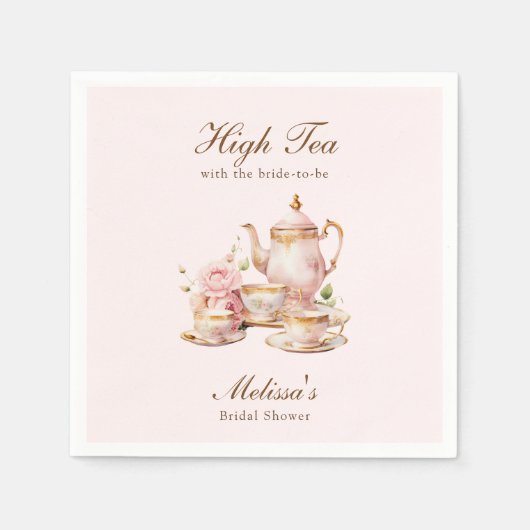 High Tea Pastel Rosa Goldene Brautparty Serviette (Vorderseite)