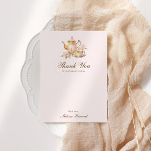 High Tea Pastel Rosa Goldene Hochzeitsdusche Dankeskarte