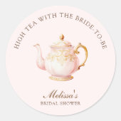 High Tea Pastel Rosa Goldene Hochzeitsdusche Runder Aufkleber (Vorderseite)