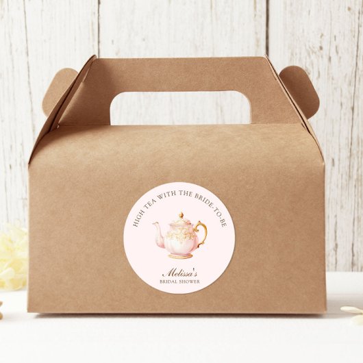 High Tea Pastel Rosa Goldene Hochzeitsdusche Runder Aufkleber