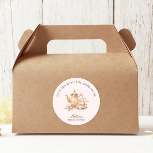 High Tea Pastel Rosa Goldene Hochzeitsdusche Runder Aufkleber