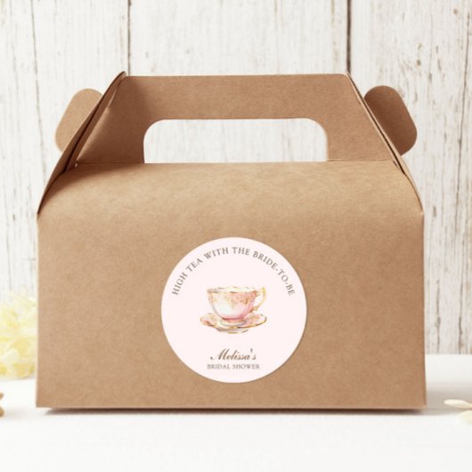 High Tea Pastel Rosa Goldene Hochzeitstorte Runder Aufkleber