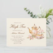 High Tea Pastel Yellow Gold Bridal Shower Einladung (Stehend Vorderseite)