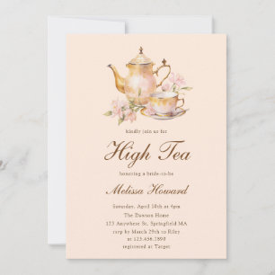 High Tea Pastell Orange Gold Brautparty Einladung