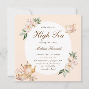 High Tea Pastell Orange Gold Brautparty Einladung