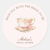 High Tea Pastell Rosa Goldene Brautparty Runder Aufkleber (Vorderseite)