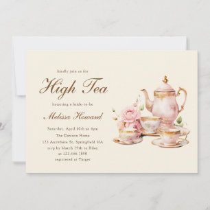High Tea Pastellgelb Goldene Brautparty Einladung