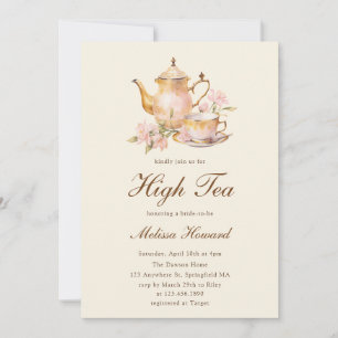 High Tea Pastellgelb Goldene Brautparty Einladung