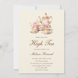 High Tea Pastellgelb Goldene Brautparty Einladung