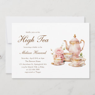 High Tea Pastellgold Junggesellinnenabschied Einladung