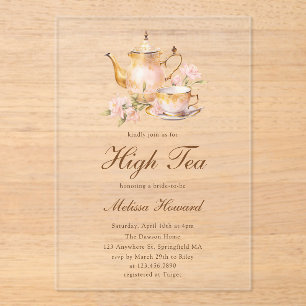 High Tea Pastellgoldene Brautparty Acryleinladungen