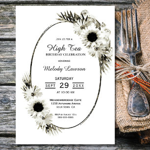 High Tea Schwarz-Weiß Floral Geburtstagsfeier Einladung