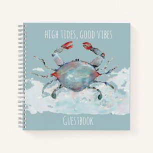 High Tides, Good Vibes Wasserfarben-Krebs-Gästebuc Notizblock