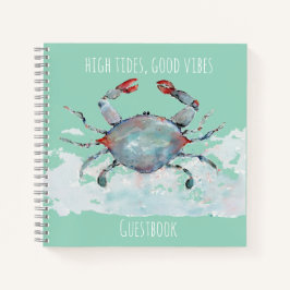 High Tides, Good Vibes Wasserfarben-Krebs-Gästebuc Notizblock