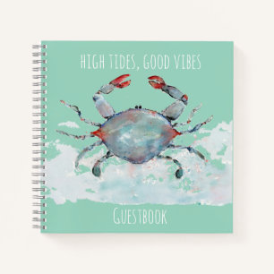 High Tides, Good Vibes Wasserfarben-Krebs-Gästebuc Notizblock