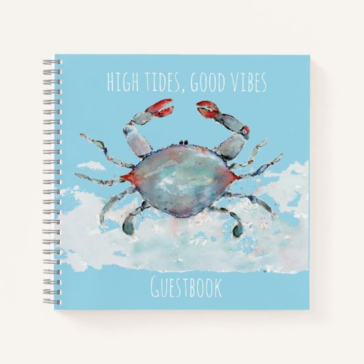 High Tides, Good Vibes Watercolor Crab Guestbook Notizblock (Vorderseite)