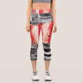 High Waisted Capris – Red Pulse Abstract Design (Vorderseite)