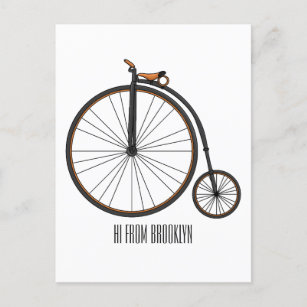 High wheel bicycle cartoon illustration postkarte