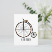 High wheel bicycle cartoon illustration postkarte (Stehend Vorderseite)