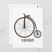 High wheel bicycle cartoon illustration postkarte (Vorne/Hinten)