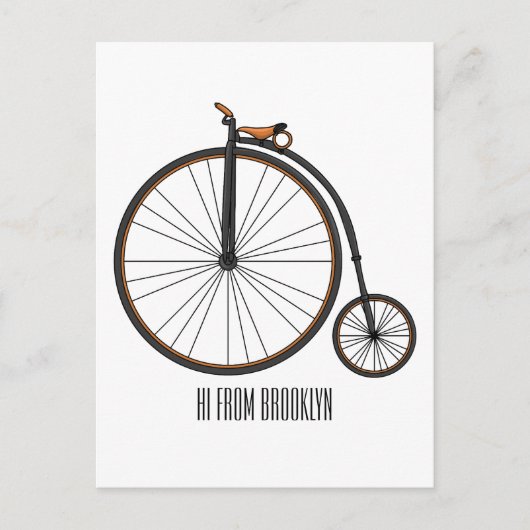 High wheel bicycle cartoon illustration postkarte (Vorderseite)