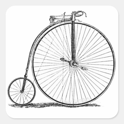 High Wheeler Bicycle Penny Farthing Quadratischer Aufkleber (Vorderseite)