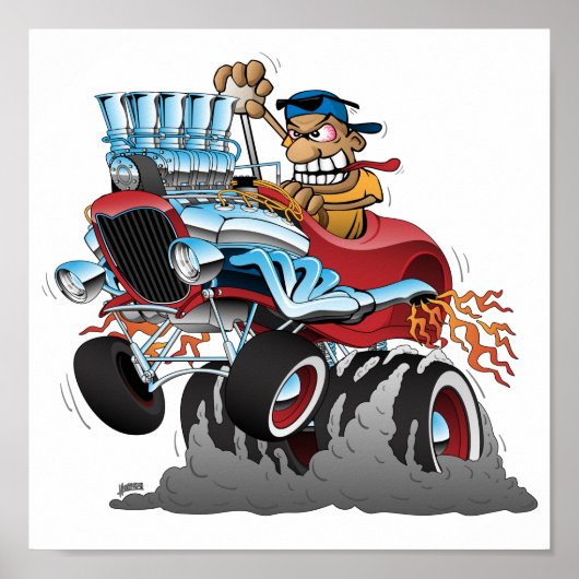 Highboy Frisierte Auto Race Car Cartoon Poster (Vorne)