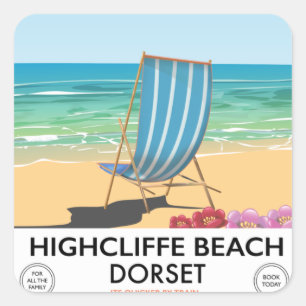 Highcliffe Beach, Dorset Vintage-Zugposter Quadratischer Aufkleber