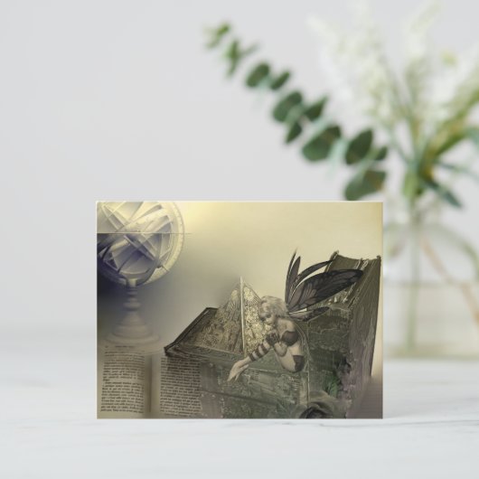 Higher Learning Steampunk Fairy Postcard Postkarte (Stehend Vorderseite)