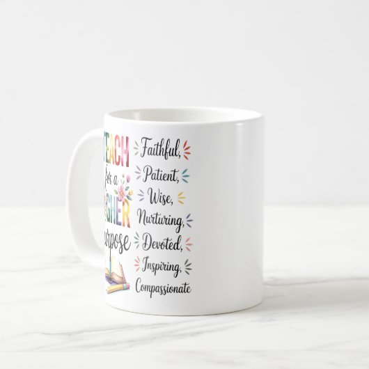 Higher Purpose Book Flowers Pencil Illustration Kaffeetasse (Vorderseite Links)