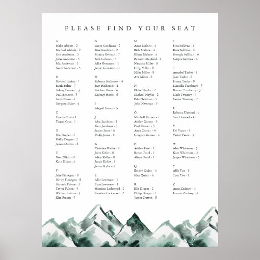 Highland | Alphabetische Hochzeitstabelle Poster (Vorne)