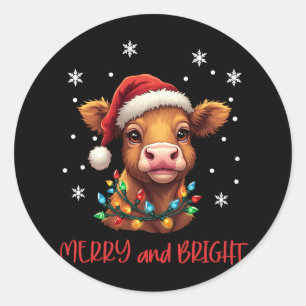 Highland Baby Cow Christmas Lights Runder Aufkleber