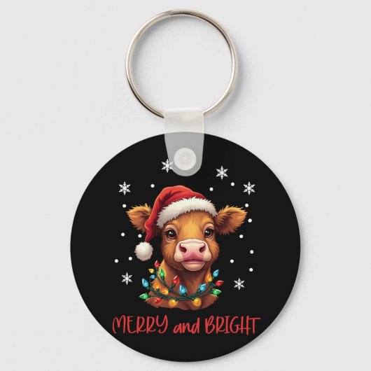 Highland Baby Cow Christmas Lights Schlüsselanhänger (Vorderseite)