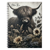Highland Bull mit Sonnenblume Notizblock (Vorderseite)