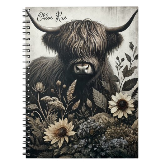Highland Bull mit Sonnenblume Notizblock (Vorderseite)