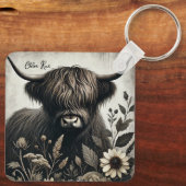 Highland Bull mit Sonnenblume Schlüsselanhänger (Rückseite)