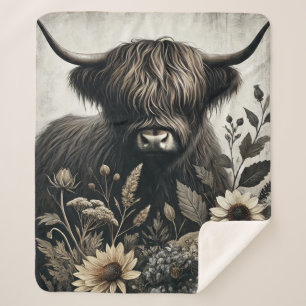 Highland Bull mit Sonnenblume Sherpadecke