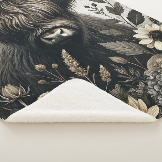 Highland Bull mit Sonnenblume Sherpadecke (3/4)