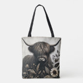 Highland Bull mit Sonnenblume Tasche (Rückseite)