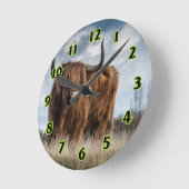 Highland Bull Runde Wanduhr (Winkel)