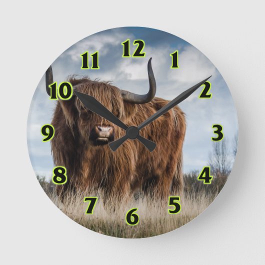 Highland Bull Runde Wanduhr (Vorderseite)