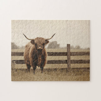 Highland Bull Vintag Style Cattle Puzzle