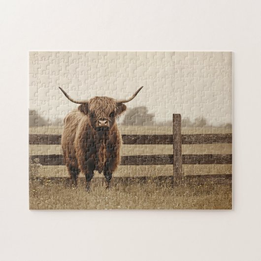 Highland Bull Vintag Style Cattle Puzzle (Horizontal)