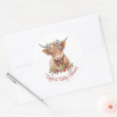 Highland Calf Floral Rustikale Wasserfarbe Niedlic Runder Aufkleber (Umschlag)
